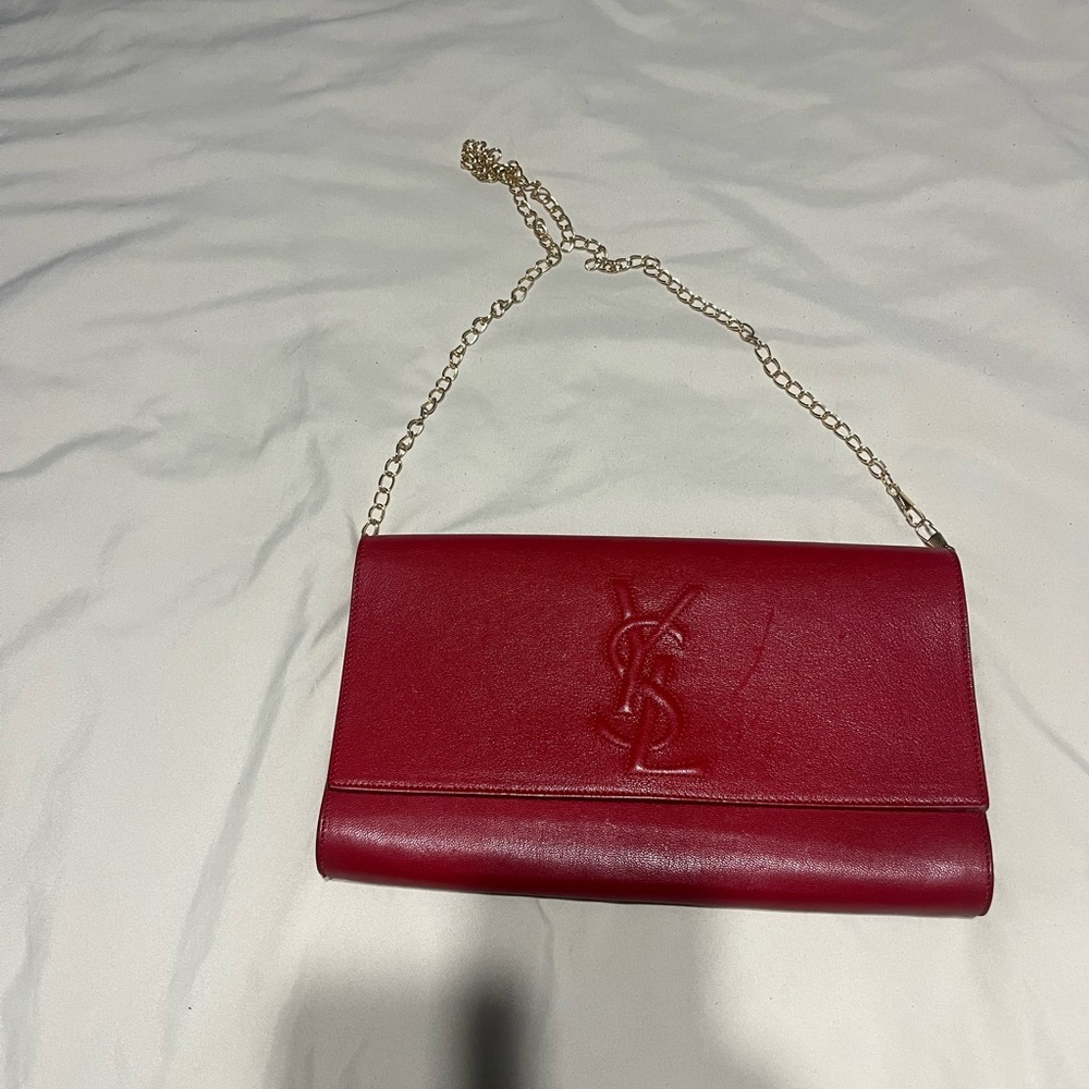 Yves Saint Laurent Red Clutch with Chain Strap